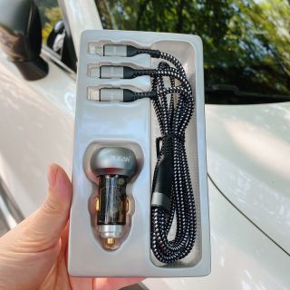 Tẩu Sạc Xe Hơi Ô Tô Pugan 130W (QC6.0 + PD30W) Tặng Kèm Dây Sạc Nhanh 3 Đầu Cao Cấp