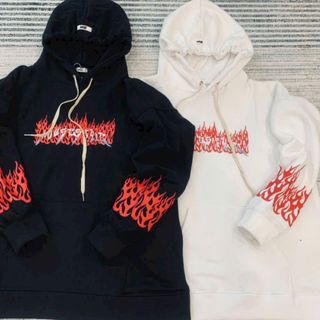 Áo hoodie nỉ nón rộng in hình lửa, form rộng dưới 75kg .