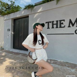 Đồ bộ đùi mặc nhà kiểu croptop in chữ C siêu xinh.