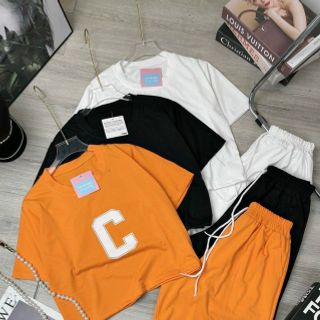 Đồ bộ đùi mặc nhà kiểu croptop in chữ C siêu xinh.