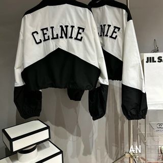 Áo Khoác Dù Nữ Croptop Họa Tiết In Chữ Nổi CELNIE Có Dây Rút Phối Màu Phong Cách Cá Tính