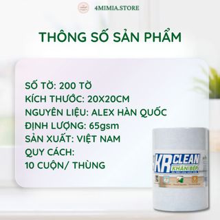 Khăn Lau Bếp KRCLEAN Cuộn 20x20cm 200 Tờ, Khăn Lau Đa Năng Tái Sử Dụng Nhiều Lần Tiện Lợi