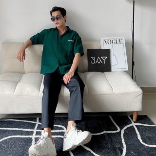 Áo sơ mi nam nữ unisex ngắn tay logo thêu PROMISE chất da lộn mịn đẹp có túi trước ngực