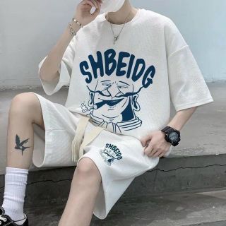 Bộ đồ nam nữ form rộng in họa tiết SHBEIDG chất liệu da cá tổ ong co giãn thoáng mát