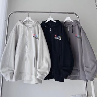 Áo khoác hoodie zip WZS 2023 vải nỉ lót bông form rộng unisex nam nữ