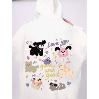 Áo hoodie nam nữ unisex in họa tiết cún cưng đáng yêu , form rộng dưới 75kg