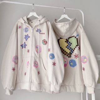 Áo Hoodie Nỉ Bông in TRÁI TIM EATILEXD Khóa ZIP Form Rộng Basic Nam Nữ Unisex Phong Cách Ulzzang