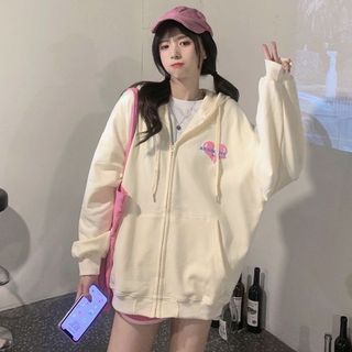 Áo khoác nữ VERNISCH form rộng bo gấu tay phồng in chữ nổi (nón 2lớp)dây kéo phao vải dày mịn.