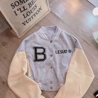 Áo khoác bomber croptop Chữ B nữ dáng lửng cánh dơi Phối tay trắng rộng bấm cúc sexy mẫu mới