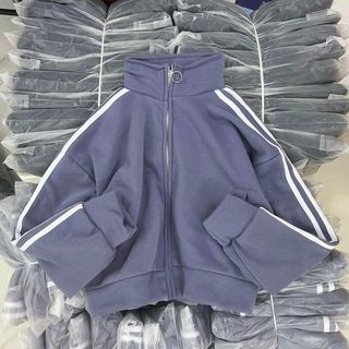 Áo khoác nỉ nam nữ form rộng ba sọc tay phong cách ulzzang unisex cổ trụ trơn