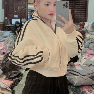 Áo khoác nỉ nam nữ form rộng ba sọc tay phong cách ulzzang unisex cổ trụ trơn