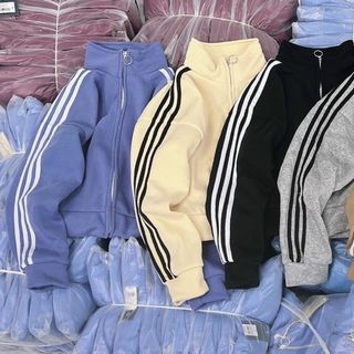Áo khoác nỉ nam nữ form rộng ba sọc tay phong cách ulzzang unisex cổ trụ trơn