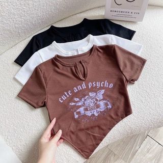 Áo croptop tay ngắn phong cách retro Bare in họa tiết Rose Cute and Psycho cổ điển