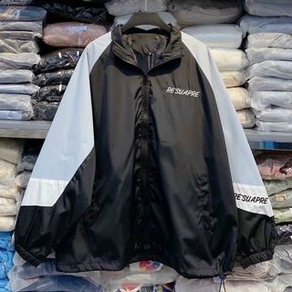 Áo khoác dù cổ bẻ phối màu logo thêu