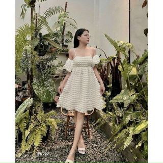 Đầm babydoll 2 dây trễ vai váy dây xoè rớt vai dáng ngắn chất xốp đẹp