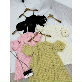 Đầm babydoll 2 dây trễ vai váy dây xoè rớt vai dáng ngắn chất xốp đẹp