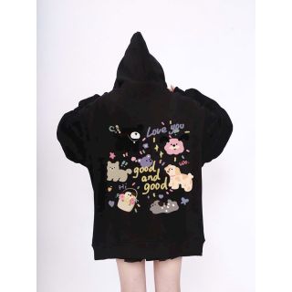 Áo hoodie zip Dáng Rộng In Họa Tiết Cún còn Salmo Thời Trang Hàn Quốc Mới