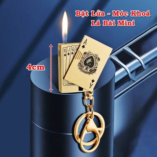 BẬT LỬA MÓC KHÓA HÌNH LÁ BÀI MINI KIM LOẠI - XÀI GAS