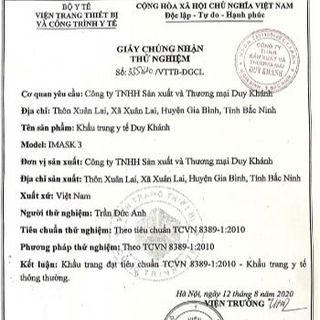 [COMBO 10 TÚI ] KHẨU TRANG KF94 CHỐNG BỤI SIÊU MỊN 10 CÁI/TÚI DUY KHÁNH - BECHP