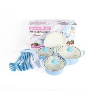 BỘ NỒI kèm chảo tráng men 13 chi tiết tặng kèm muôi, thìa, rĩa cao cấp chống dính Dùng được cho bếp từ