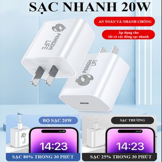 Sạc nhanh PD20W chính hãng gồm củ và dây sạc PD phù hợp cho điện thoại X Xs 12pro 13pro max