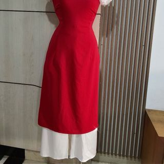 sét áo dài đỏ phối tay voal