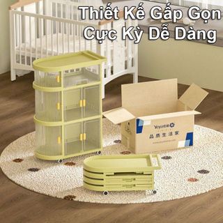 Tủ đựng đồ gấp gọn 2 cửa 1 ngăn kéo có bánh xe