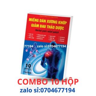 Combo 10 hộp MIẾNG DÁN XƯƠNG KHỚP GIẢM ĐAU THẢO DƯỢC giúp giảm đau đầu, viêm khớp, đau dây thần kinh, thoát vị đĩa đệm, căng cơ, đau vai gáy ( 10 hộp x 10 miếng ) giá sỉ