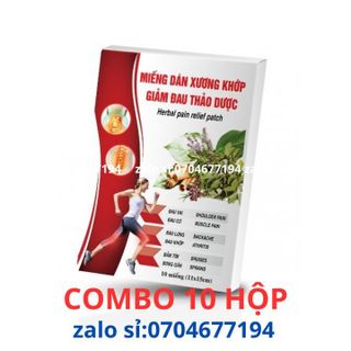 Combo 10 hộp MIẾNG DÁN XƯƠNG KHỚP GIẢM ĐAU THẢO DƯỢC giúp giảm đau đầu, viêm khớp, đau dây thần kinh, thoát vị đĩa đệm, căng cơ, đau vai gáy ( 10 hộp x 10 miếng )
