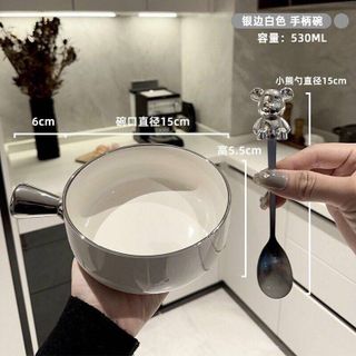 Tô Sứ Nắp Gấu Có Tay Cầm Kèm Muỗng Nĩa Núm Gấu