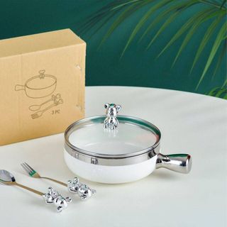 Tô Sứ Nắp Gấu Có Tay Cầm Kèm Muỗng Nĩa Núm Gấu