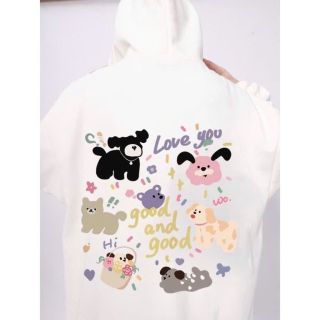 Áo hoodie nam nữ unisex in họa tiết cún cưng đáng yêu, form rộng dưới 75kg giá sỉ - giá bán buôn
