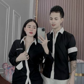 ÁO SƠ MI NAM, SƠ MI TRẮNG ĐEN TAY DÀI PHỐI MÀU HK