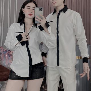 ÁO SƠ MI NAM, SƠ MI TRẮNG ĐEN TAY DÀI PHỐI MÀU HK