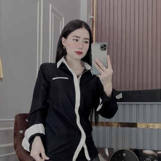 ÁO SƠ MI NAM, SƠ MI TRẮNG ĐEN TAY DÀI PHỐI MÀU HK