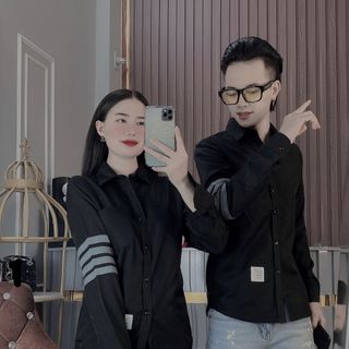 ÁO SƠ MI NAM, SƠ MI DÀI TAY, SƠ MI CẶP ĐÔI TRẮNG ĐEN COTTON LẠNH HK