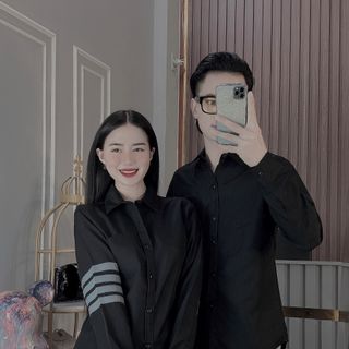 ÁO SƠ MI NAM, SƠ MI DÀI TAY, SƠ MI CẶP ĐÔI TRẮNG ĐEN COTTON LẠNH HK