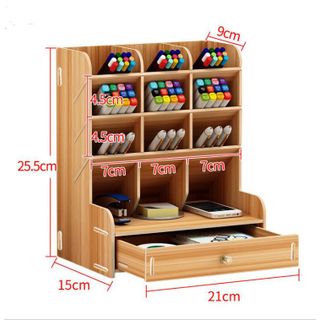 Kệ đựng bút gỗ 9 ngăn có ngăn kéo dưới