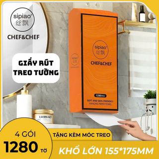 Thùng 4 Túi Giấy Rút Treo Tường Sipiao Chef-Chef 1280 Tờ Nội Đia Trung