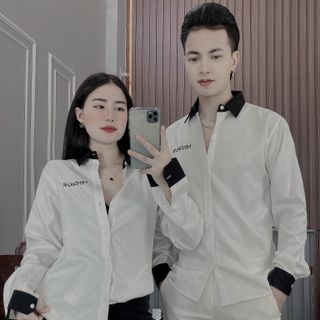 ÁO SƠ MI NAM, ÁO NAM TAY DÀI, ÁO CẶP TRẮNG ĐEN HK