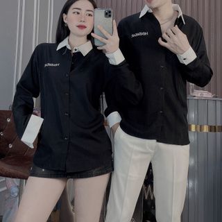 ÁO SƠ MI NAM, ÁO NAM TAY DÀI, ÁO CẶP TRẮNG ĐEN HK