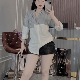 ÁO SƠ MI NAM TAY DÀI, SƠ MI TRẮNG PHỐI SỌC NAM NỮ, CẶP ĐÔI HK
