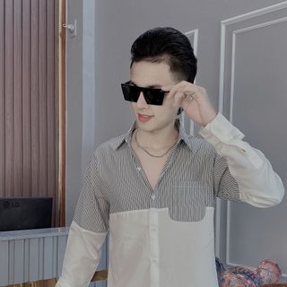 ÁO SƠ MI NAM TAY DÀI, SƠ MI TRẮNG PHỐI SỌC NAM NỮ, CẶP ĐÔI HK