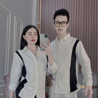 ÁO SƠ MI NAM, ÁO SƠ MI CẶP ĐÔI, SƠ MI TRẮNG ĐEN TAY DÀI HK