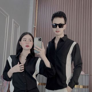 ÁO SƠ MI NAM, ÁO SƠ MI CẶP ĐÔI, SƠ MI TRẮNG ĐEN TAY DÀI HK