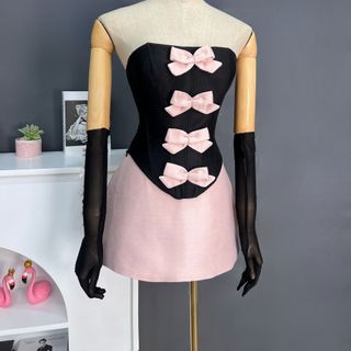 Set áo corset cúp ngực nơ + Chân váy kèm bao tay