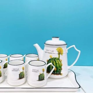 BỘ BÌNH TRÀ SÀNH SỨ 6 LY KÈM KHAY HOẠ TIẾT
