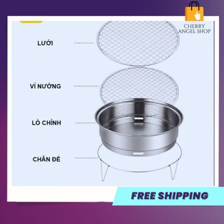 Bếp Nướng Than Hoa Tròn Không Khói INOX 2 Vỉ Nhỏ Gọn, Thuận Tiện Mang Theo, Cải Thiện Bữa Ăn Gia Đình/ có sỉ