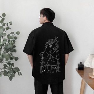 Áo Sơ Mi Tay Lỡ Nam Nữ Form Rộng Unisex In họa tiết chân dung người Chất Liệu Da lộn Mịn Mát giá sỉ - giá bán buôn