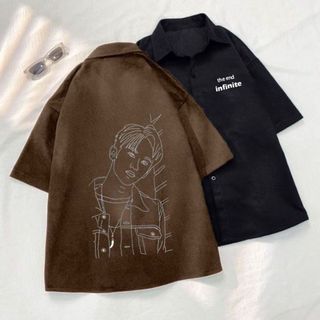 Áo Sơ Mi Tay Lỡ Nam Nữ Form Rộng Unisex In họa tiết chân dung người Chất Liệu Da lộn Mịn Mát giá sỉ - giá bán buôn